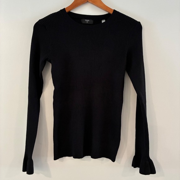 Tahari Sweaters - Tahari Ribbed Knit Sweater Wom M Ruffle Cuff Office Chic Coquette Quiet Luxury